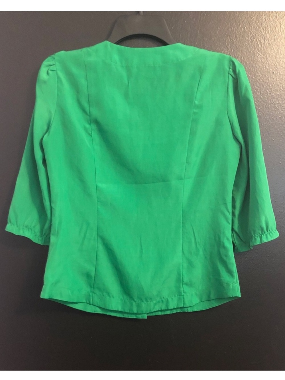 New York & Company Emerald Green Lace-Trim Button Blouse - Picture 2 of 3